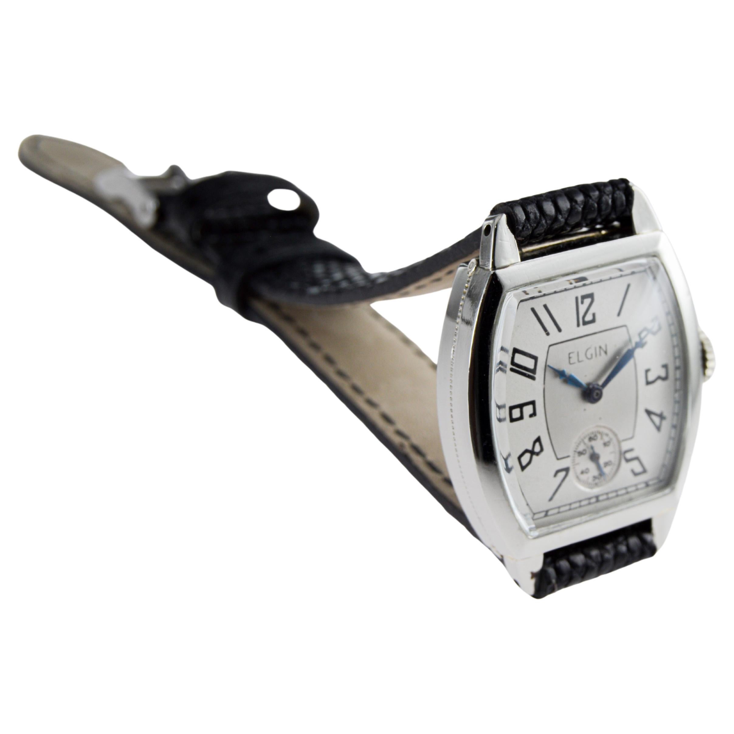 Orologio Art Deco in oro bianco di Elgin del 1920 circa con quadrante originale patinato in vendita 5