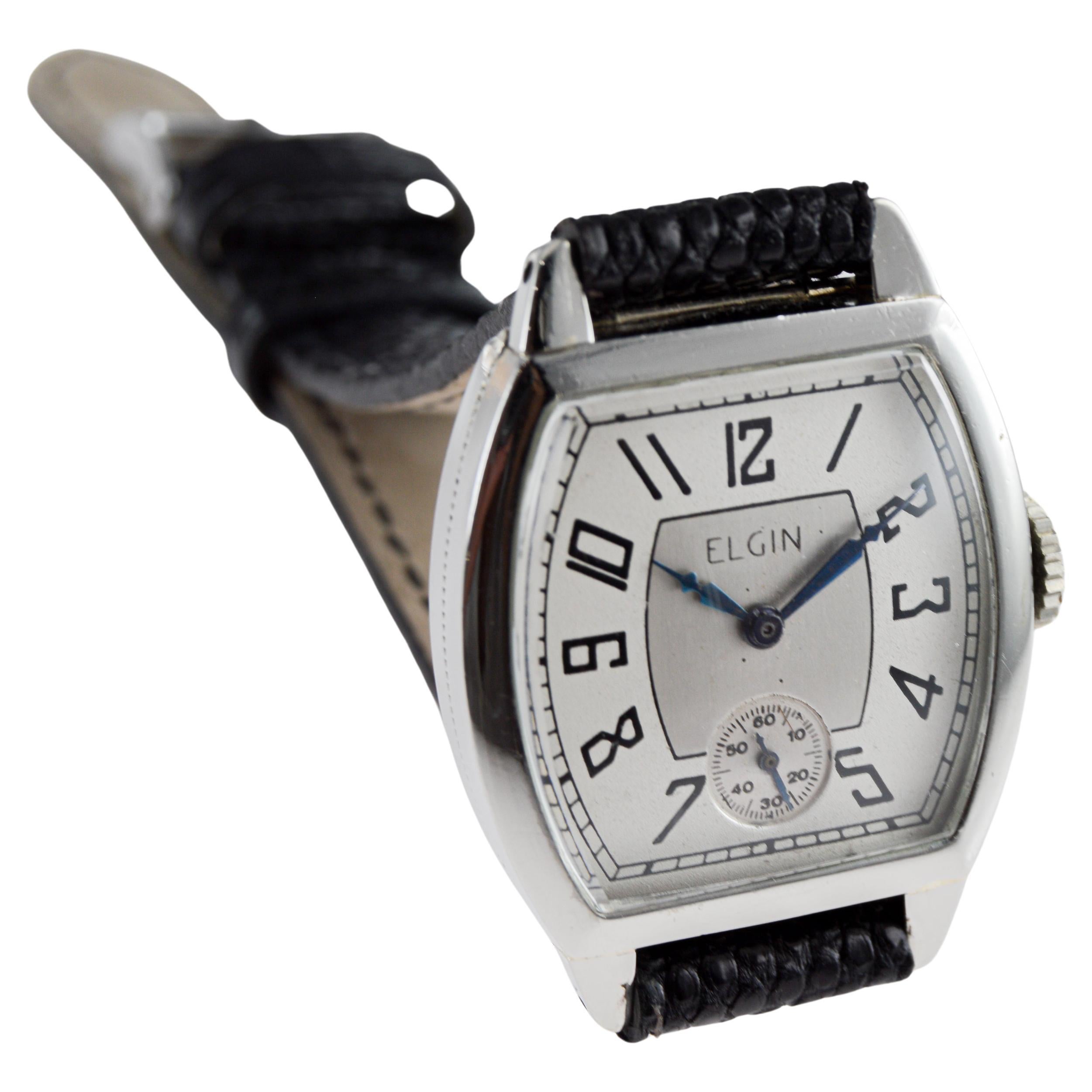 Orologio Art Deco in oro bianco di Elgin del 1920 circa con quadrante originale patinato in vendita 6
