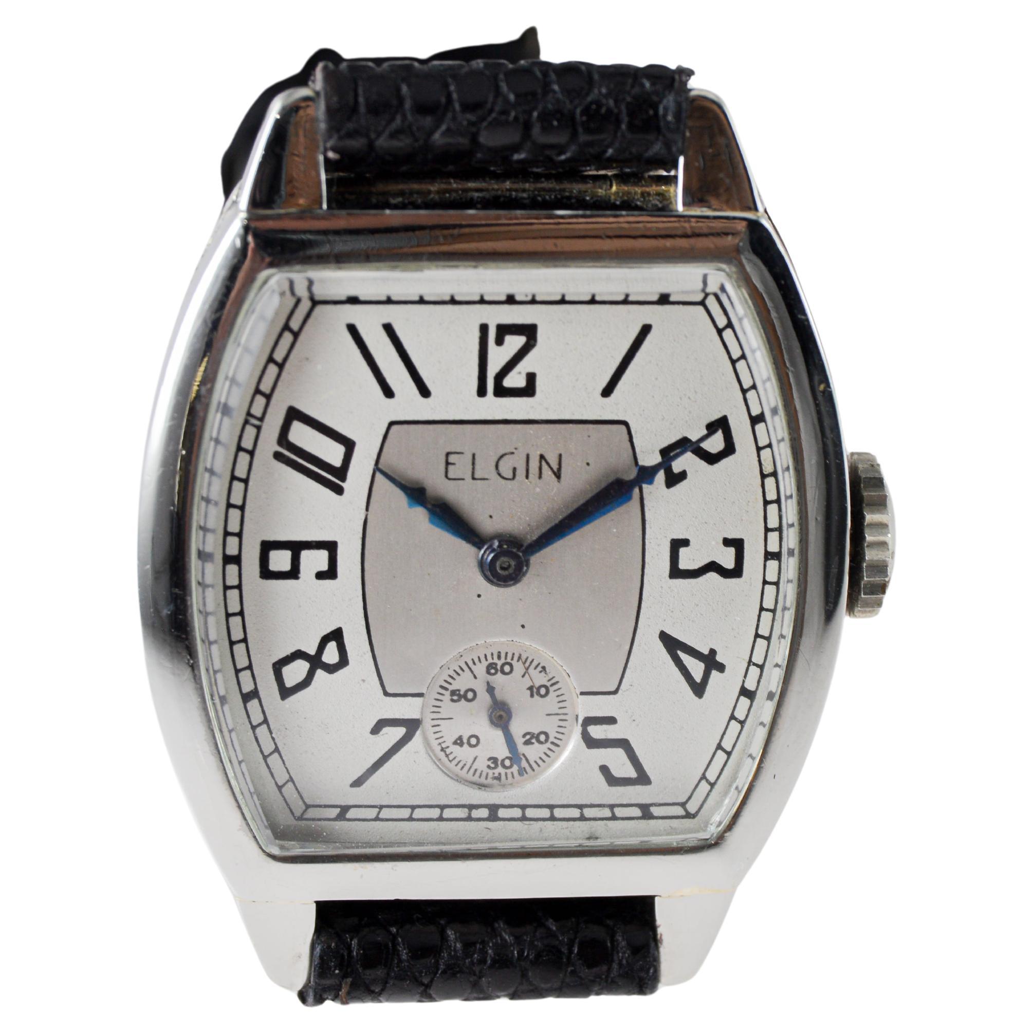 Orologio Art Deco in oro bianco di Elgin del 1920 circa con quadrante originale patinato in vendita 7