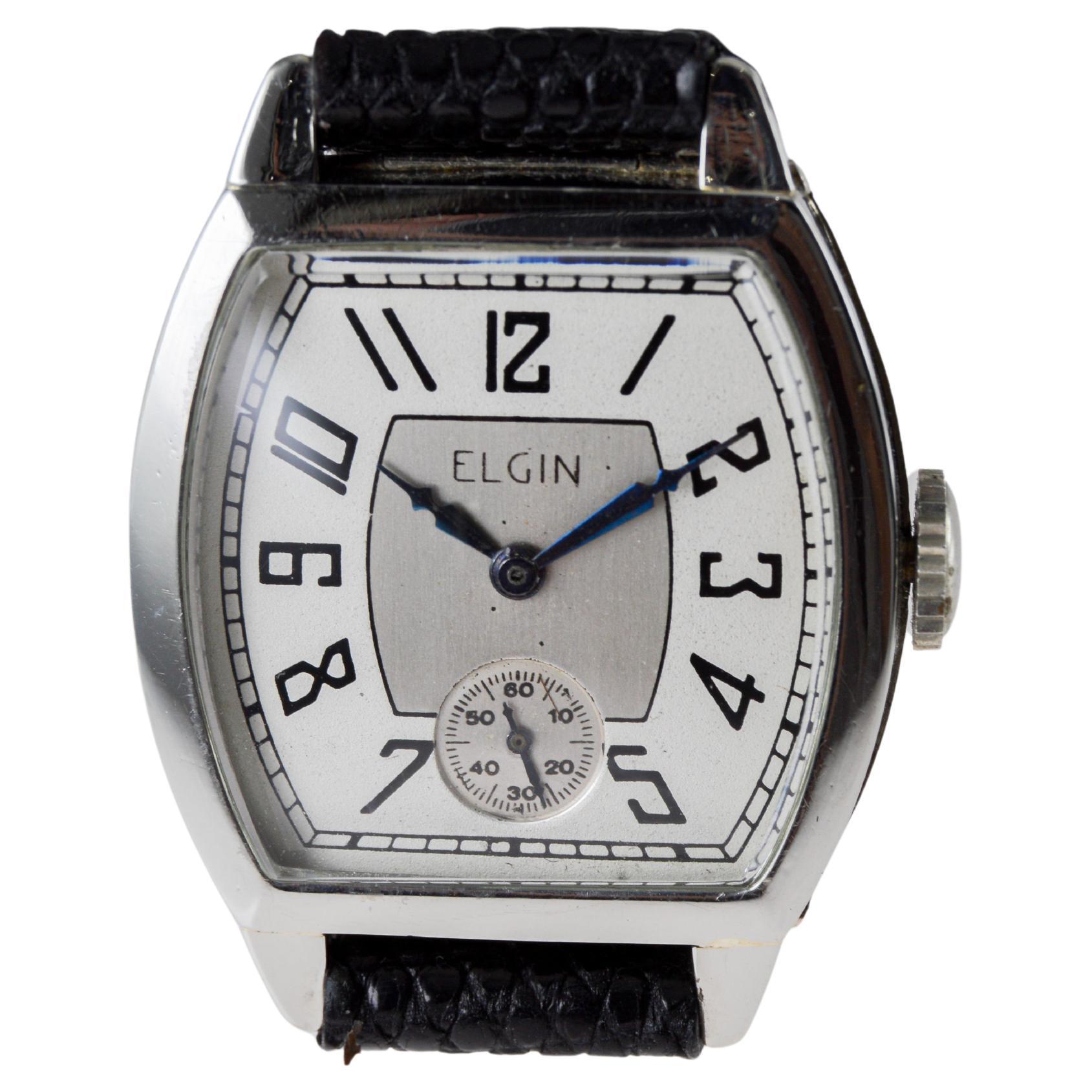 Orologio Art Deco in oro bianco di Elgin del 1920 circa con quadrante originale patinato in vendita 8