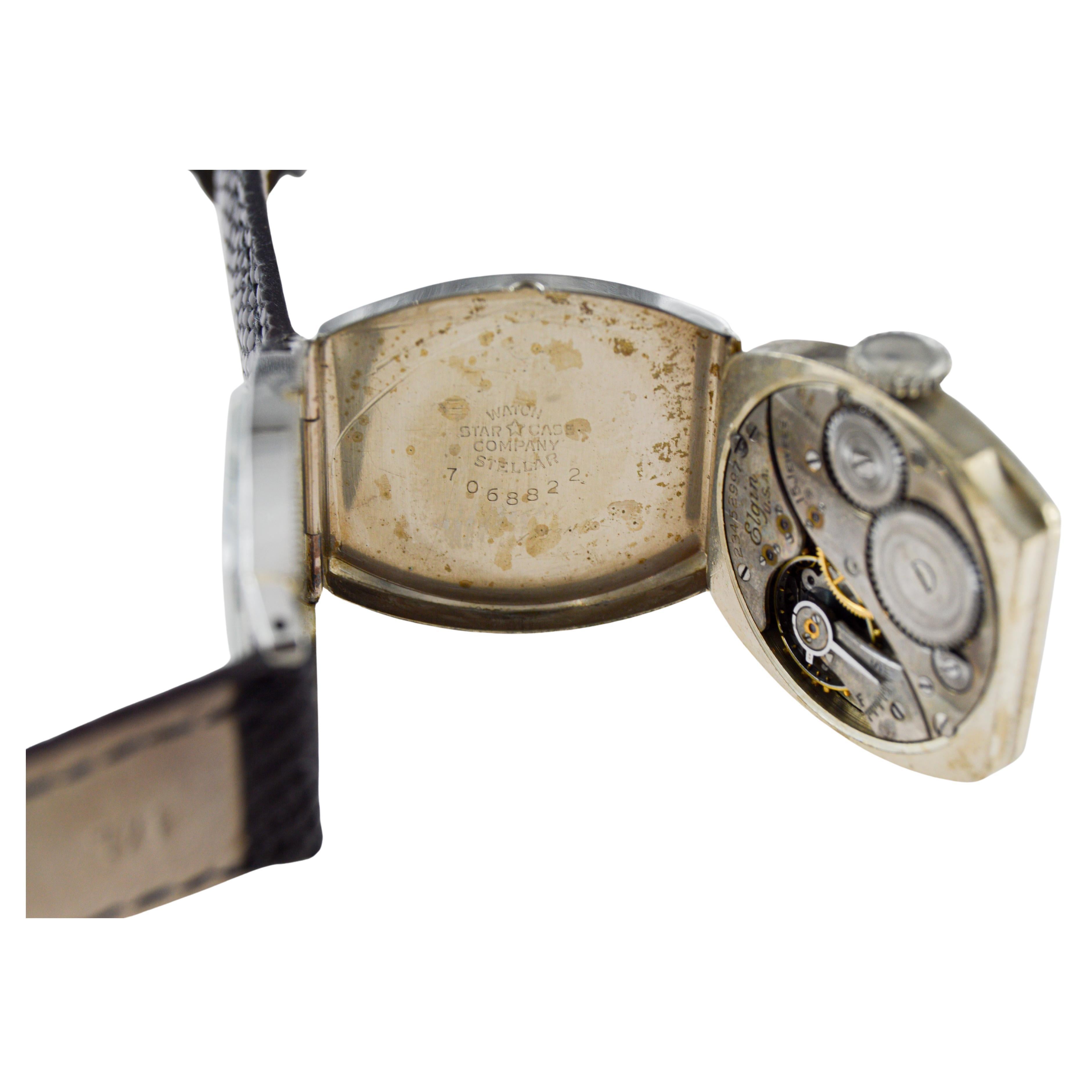 Orologio Art Deco in oro bianco di Elgin del 1920 circa con quadrante originale patinato in vendita 11
