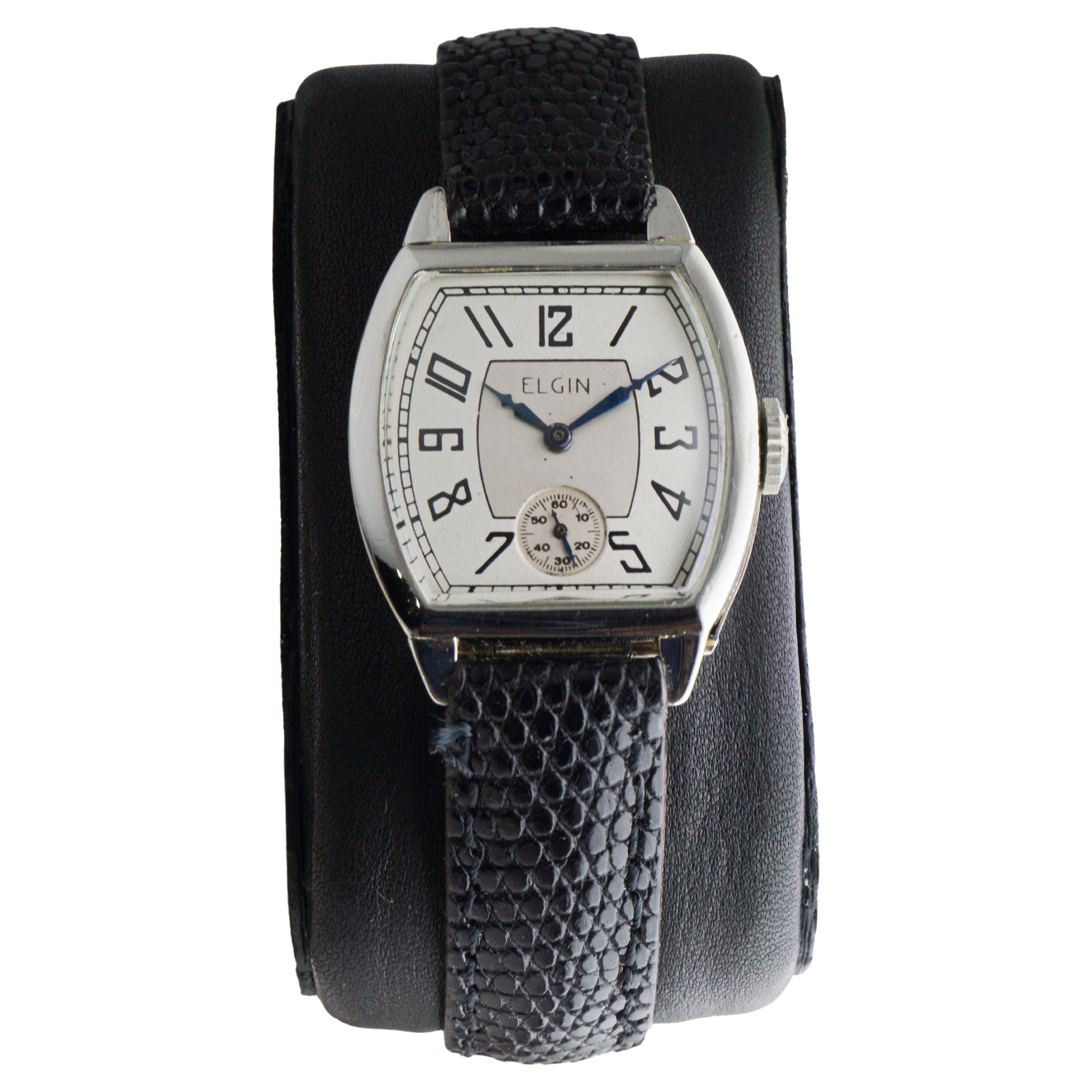 Orologio Art Deco in oro bianco di Elgin del 1920 circa con quadrante originale patinato in vendita 1