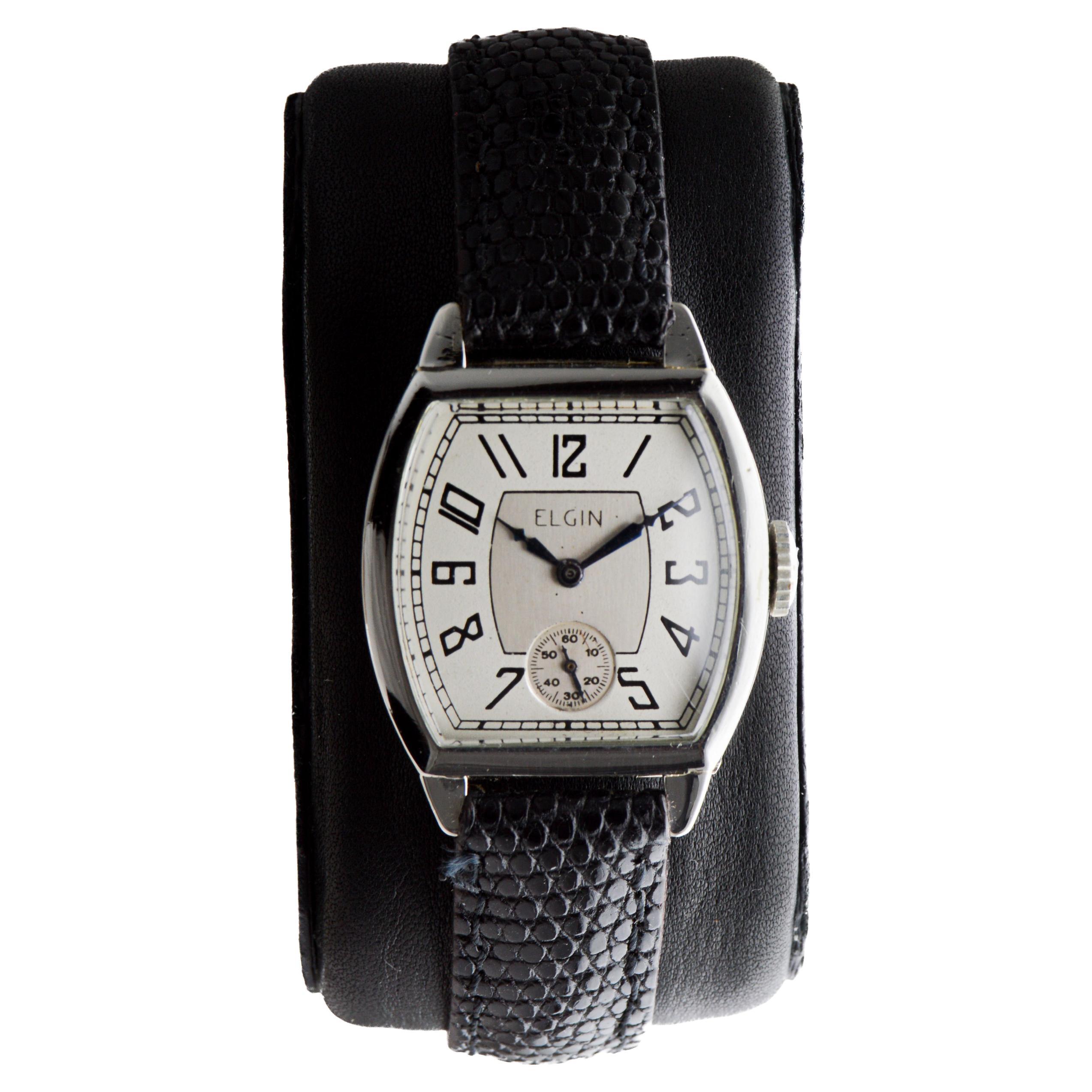 Orologio Art Deco in oro bianco di Elgin del 1920 circa con quadrante originale patinato