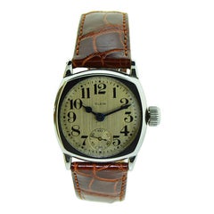 Elgin White Gold Filled Art Deco Wristwatch From 1926 with Original Strap