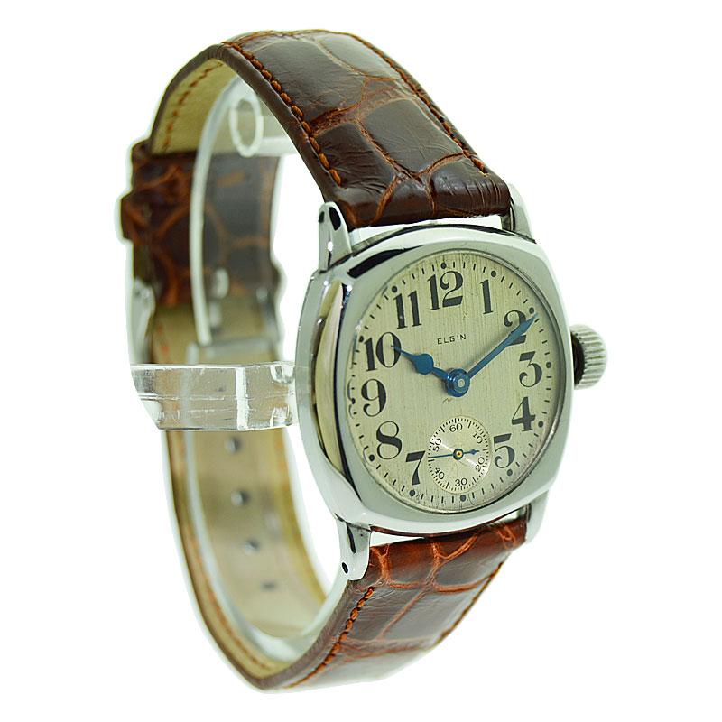 Women's or Men's Elgin White Gold Filled Art Deco Wristwatch From 1926 with Original Strap