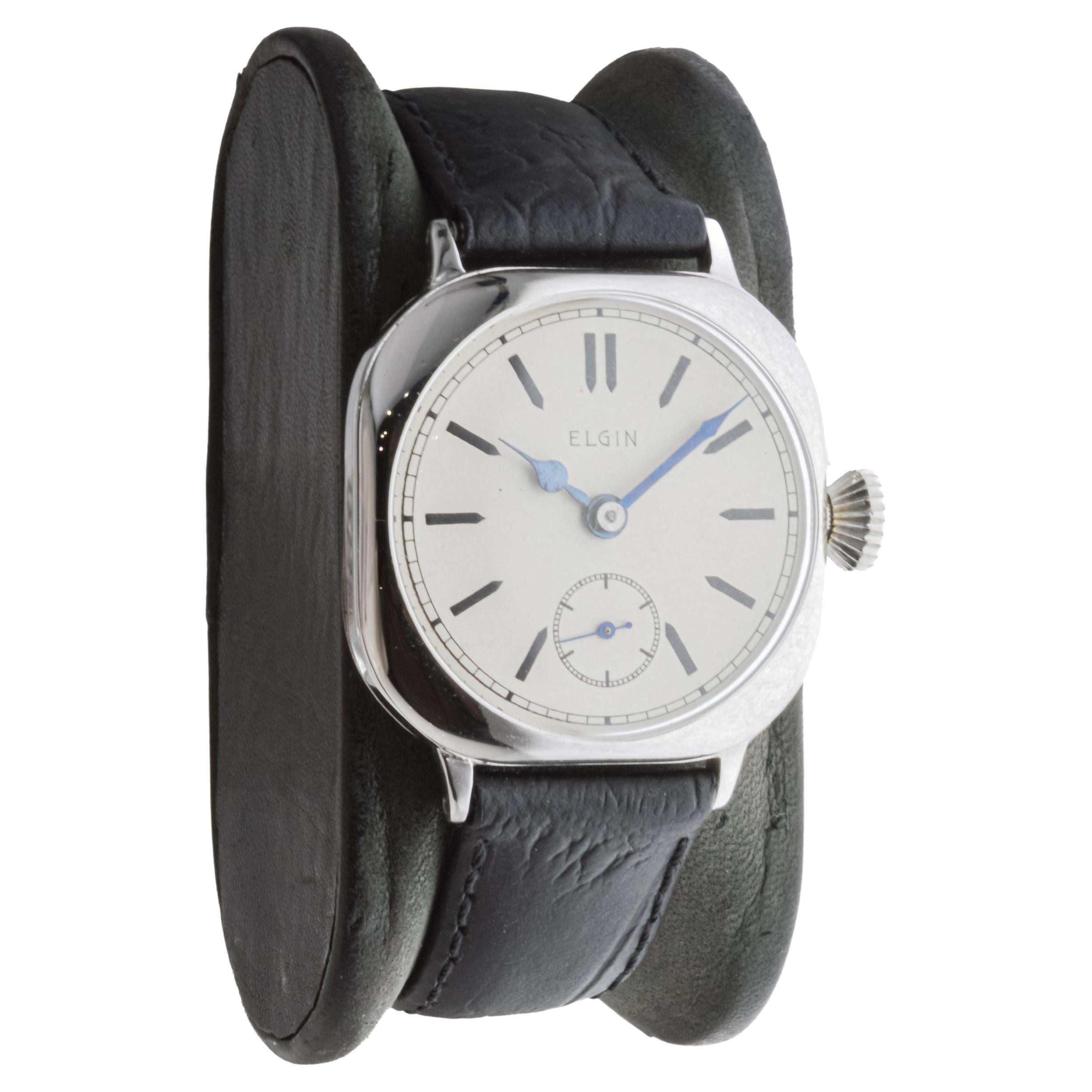 Art Deco Elgin White Gold Filled Watch with Flawless Original Dial from 1908 For Sale