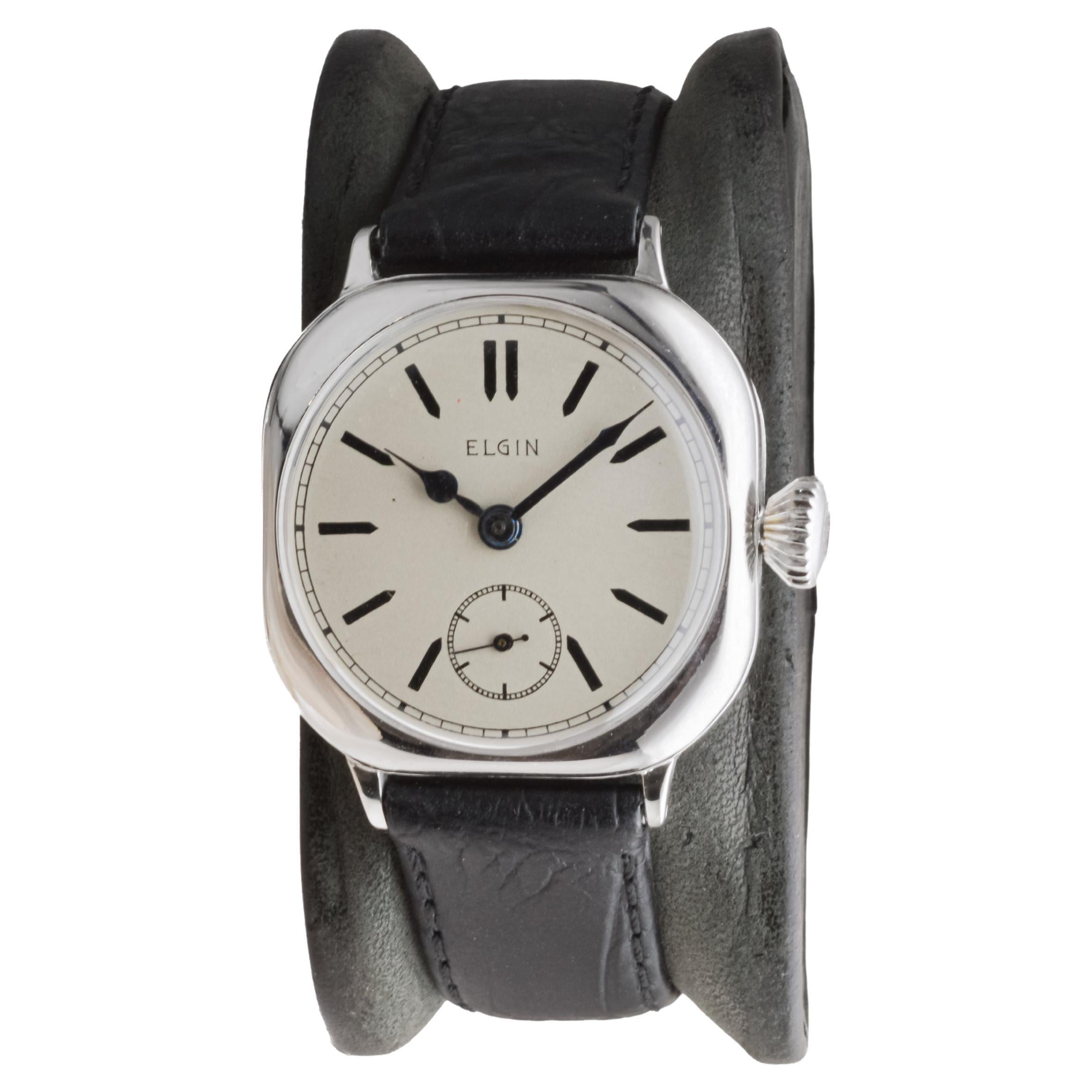 Elgin White Gold Filled Watch with Flawless Original Dial from 1908 In Excellent Condition For Sale In Long Beach, CA