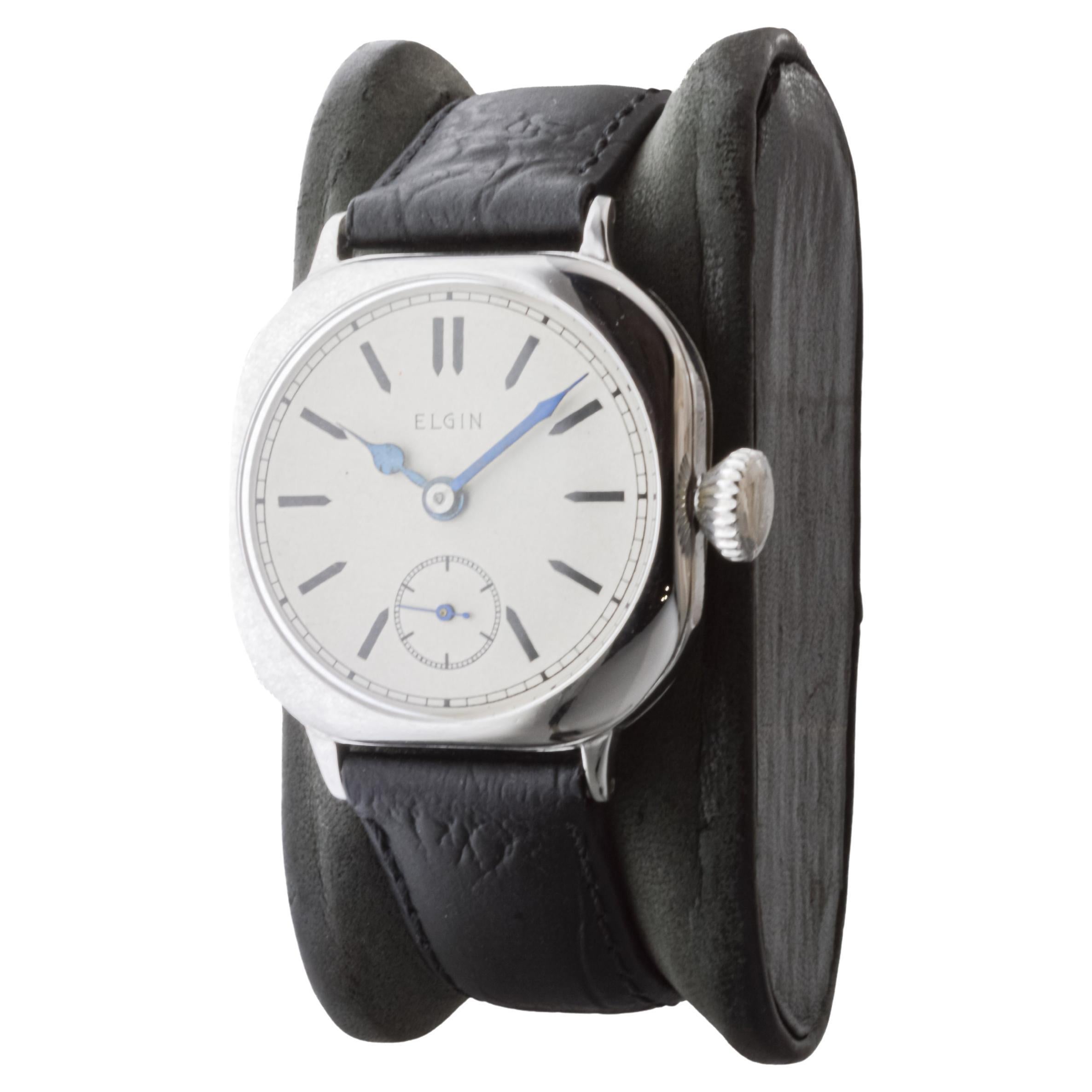 Women's or Men's Elgin White Gold Filled Watch with Flawless Original Dial from 1908 For Sale