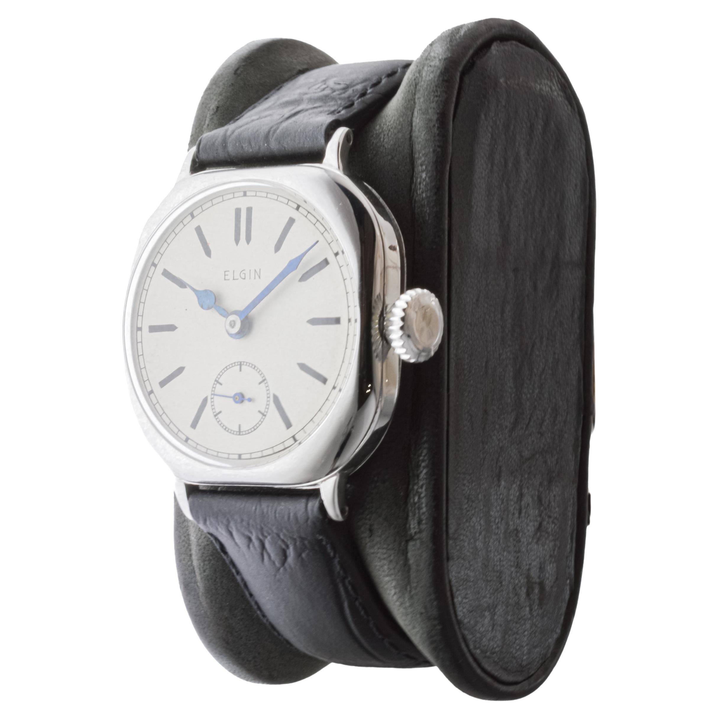 Elgin White Gold Filled Watch with Flawless Original Dial from 1908 For Sale 1