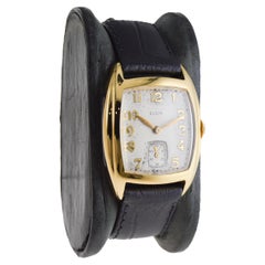 Elgin Yellow Gold Filled 1940's Art deco Tonneau Shaped Watch with Original Dial