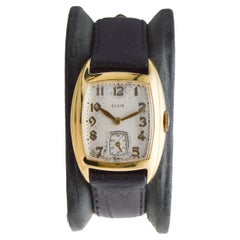 Elgin Yellow Gold Filled 1940's Art deco Tonneau Shaped Watch with Original Dial