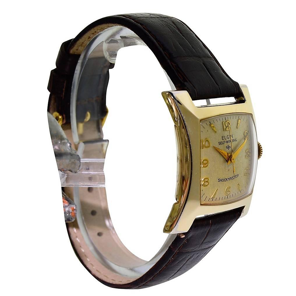 Women's or Men's Elgin Yellow Gold Filled Art Deco Automatic Wristwatch, 1960s