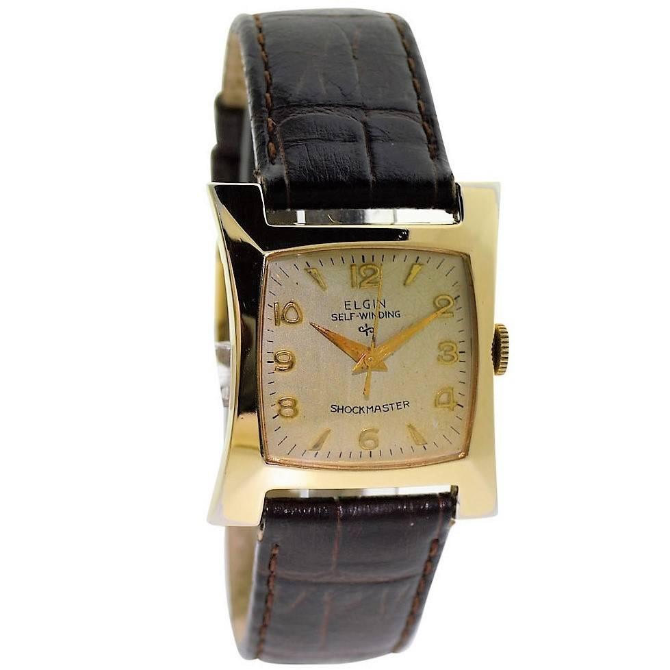 Elgin Yellow Gold Filled Art Deco Automatic Wristwatch, 1960s