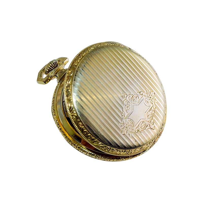 Elgin Yellow Gold Filled Art Deco Hand Engraved Pocket Watch from 1918 For Sale 8