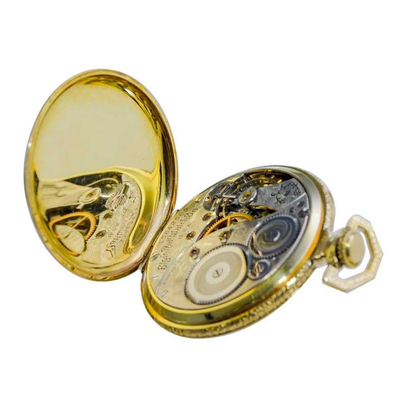 Elgin Yellow Gold Filled Art Deco Hand Engraved Pocket Watch from 1918 For Sale 9