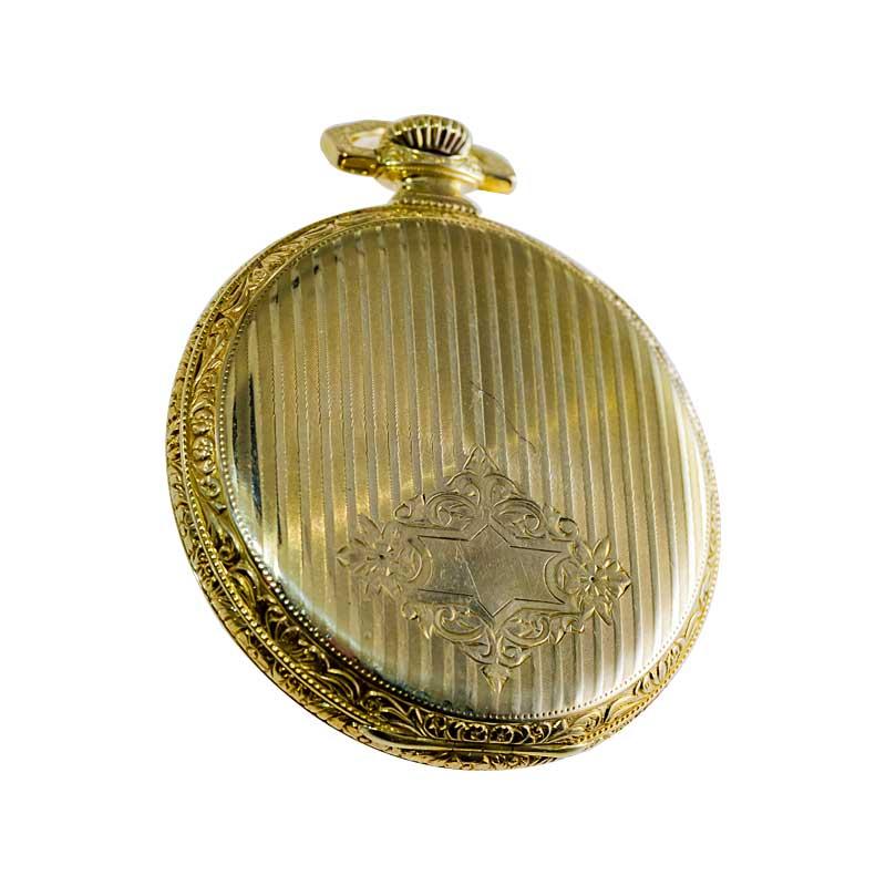 Elgin Yellow Gold Filled Art Deco Hand Engraved Pocket Watch from 1918 For Sale 6