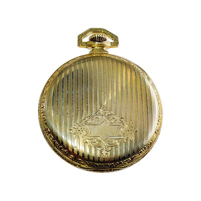 Elgin Yellow Gold Filled Art Deco Hand Engraved Pocket Watch from 1918 For Sale 7