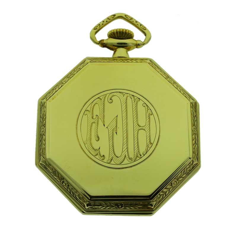 Elgin Yellow Gold Filled Art Deco Octagon Shaped Pocket Watch from 1924 In Excellent Condition In Long Beach, CA