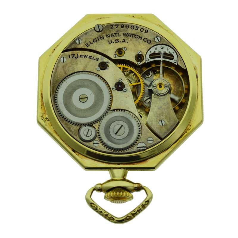 Elgin Yellow Gold Filled Art Deco Octagon Shaped Pocket Watch from 1924 2