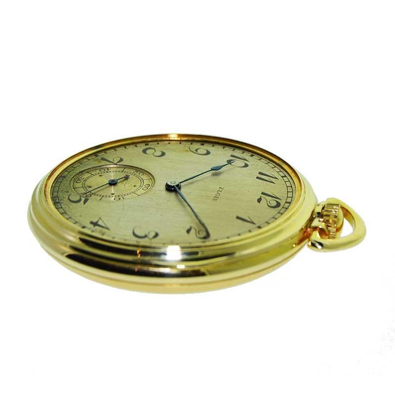 Elgin Gelbgold gefüllte Art-Déco-Taschenuhr mit offenem Zifferblatt, neu, auf Lager für Damen oder Herren