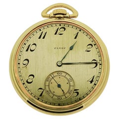 Elgin Yellow Gold Filled Art Deco Open Faced Pocket Watch New Old Stock Case