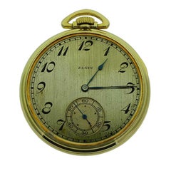 Elgin Reloj de Bolsillo Art Decó de Oro Amarillo con Cara Abierta Nuevo Estuche Antiguo