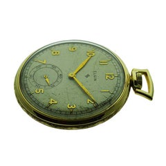 Elgin Yellow Gold Filled Art Deco Pocket Watch with Original Dial, circa 1940s