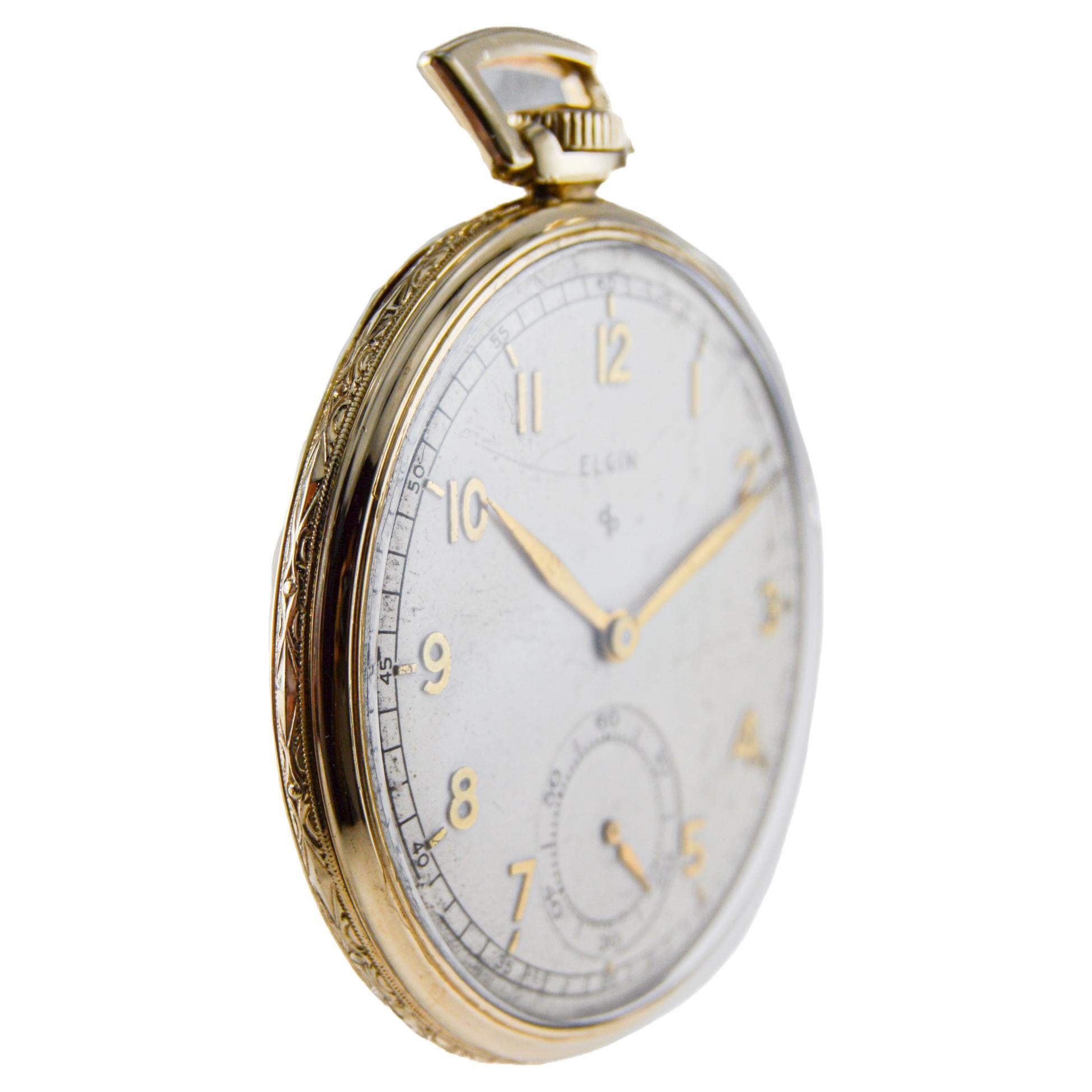 Elgin Yellow Gold Filled Art Deco Pocket Watch with Original Dial, circa 1940s In Excellent Condition For Sale In Long Beach, CA