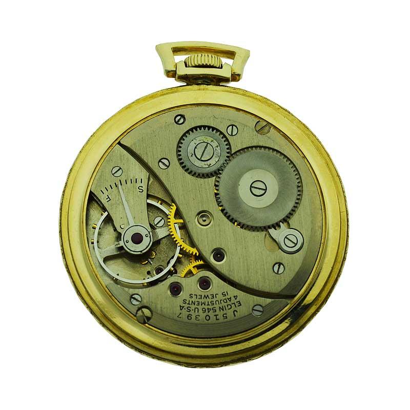 Elgin Yellow Gold Filled Art Deco Pocket Watch with Original Dial, circa 1940s In Excellent Condition In Long Beach, CA