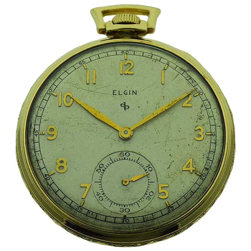 Elgin Yellow Gold Filled Art Deco Pocket Watch with Original Dial, circa 1940s