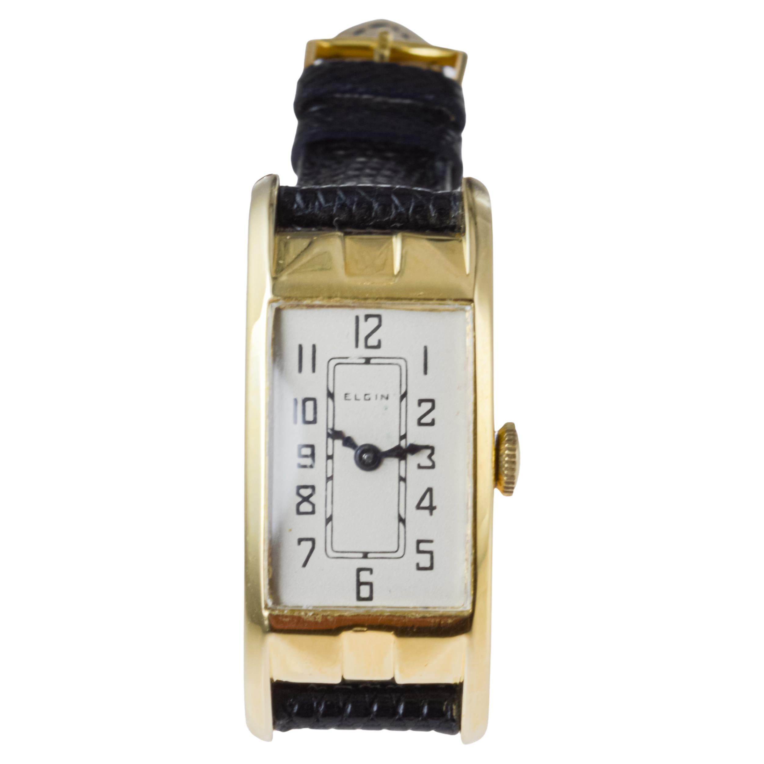 Elgin Yellow Gold Filled Art Deco Tank Style Watch, 1930's with Original Dial For Sale 6