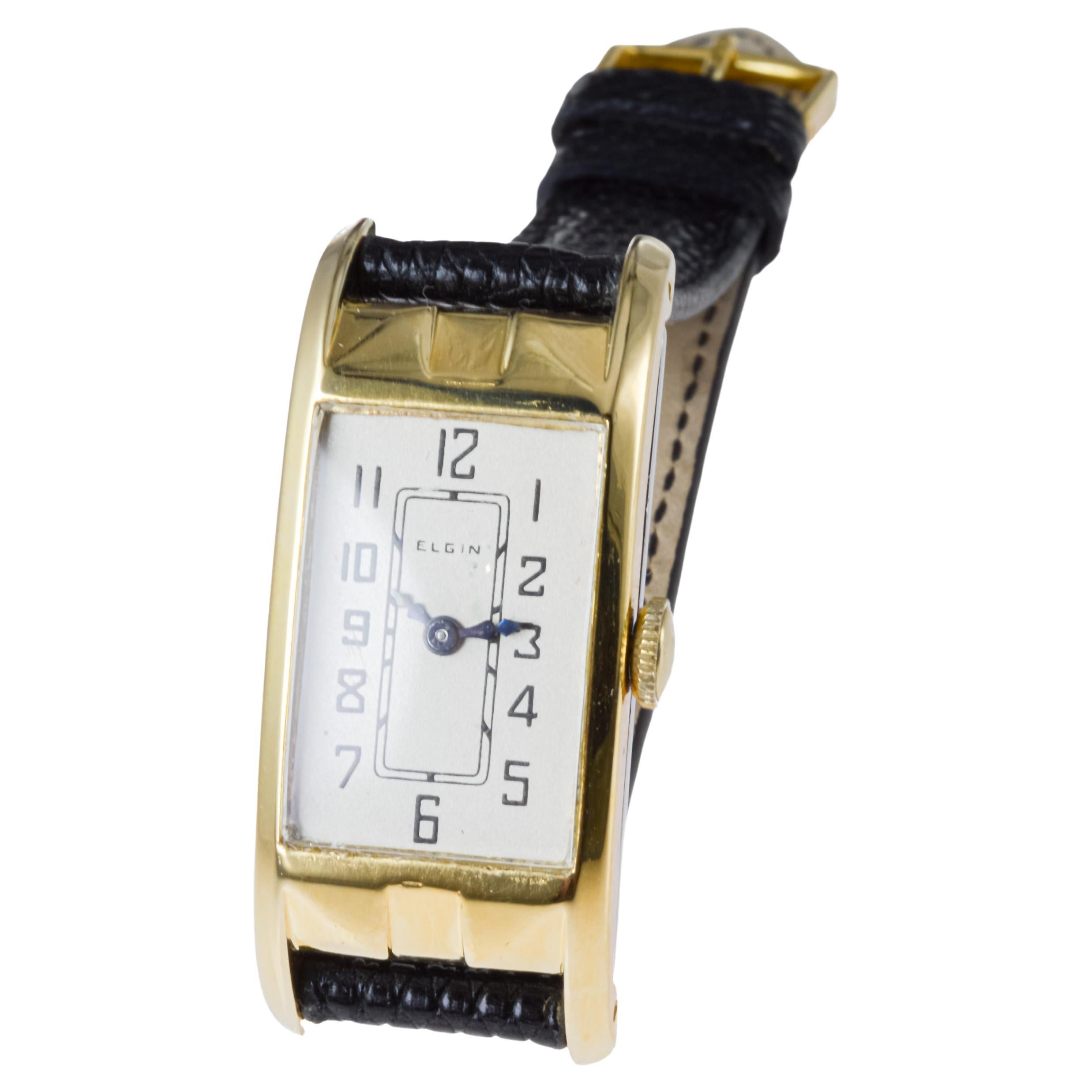 Elgin Yellow Gold Filled Art Deco Tank Style Watch, 1930's with Original Dial For Sale 7