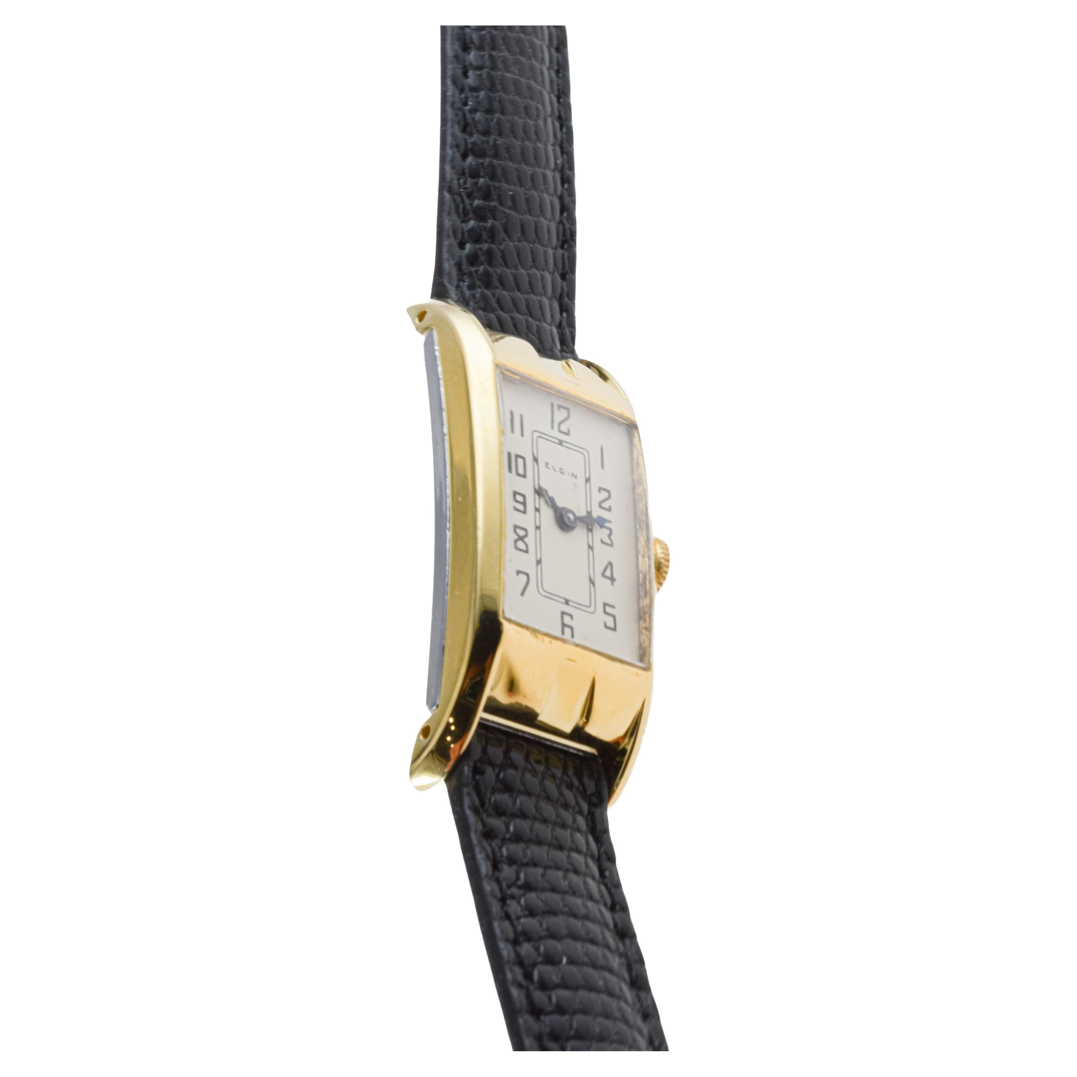 Elgin Yellow Gold Filled Art Deco Tank Style Watch, 1930's with Original Dial For Sale 3