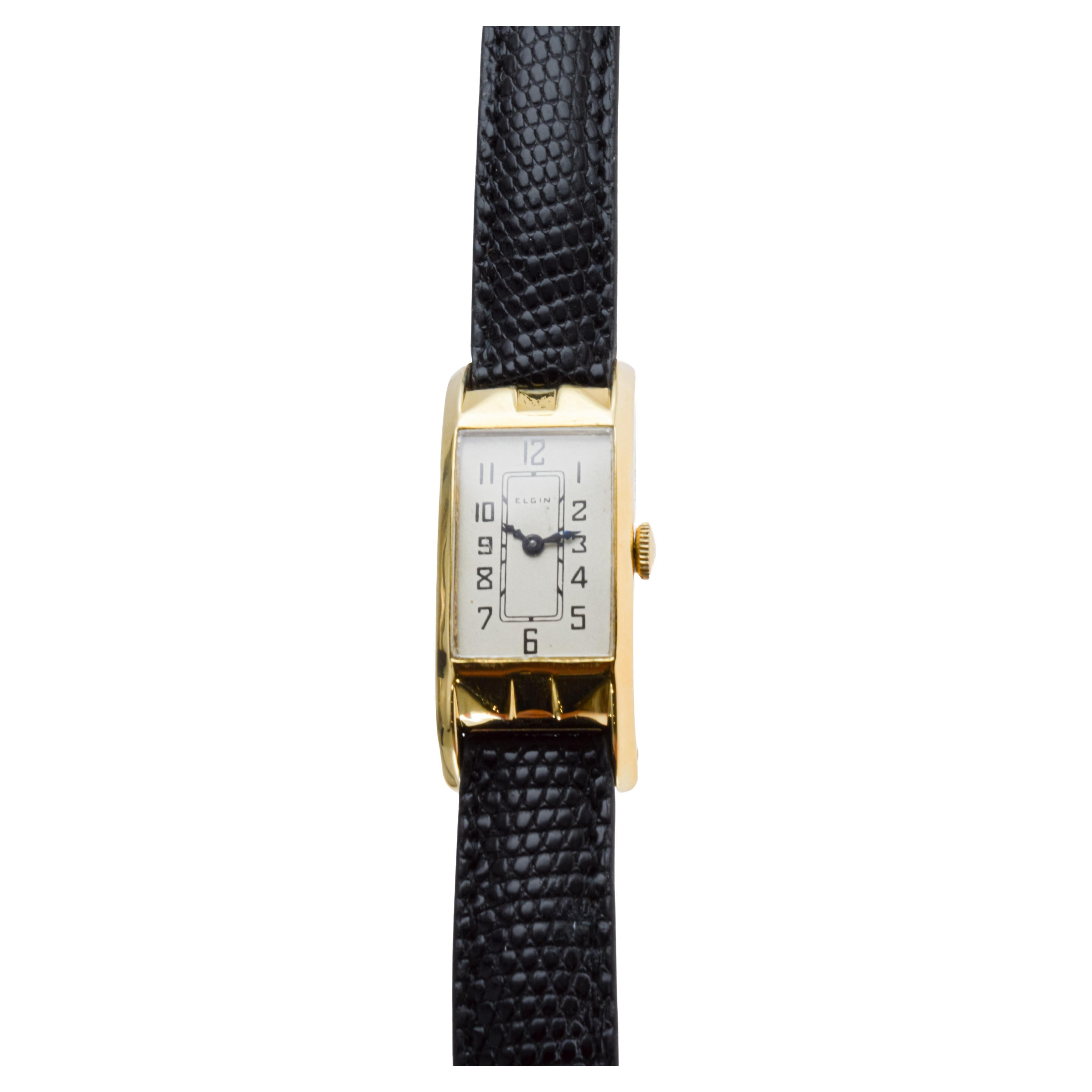 Elgin Yellow Gold Filled Art Deco Tank Style Watch, 1930's with Original Dial For Sale 4