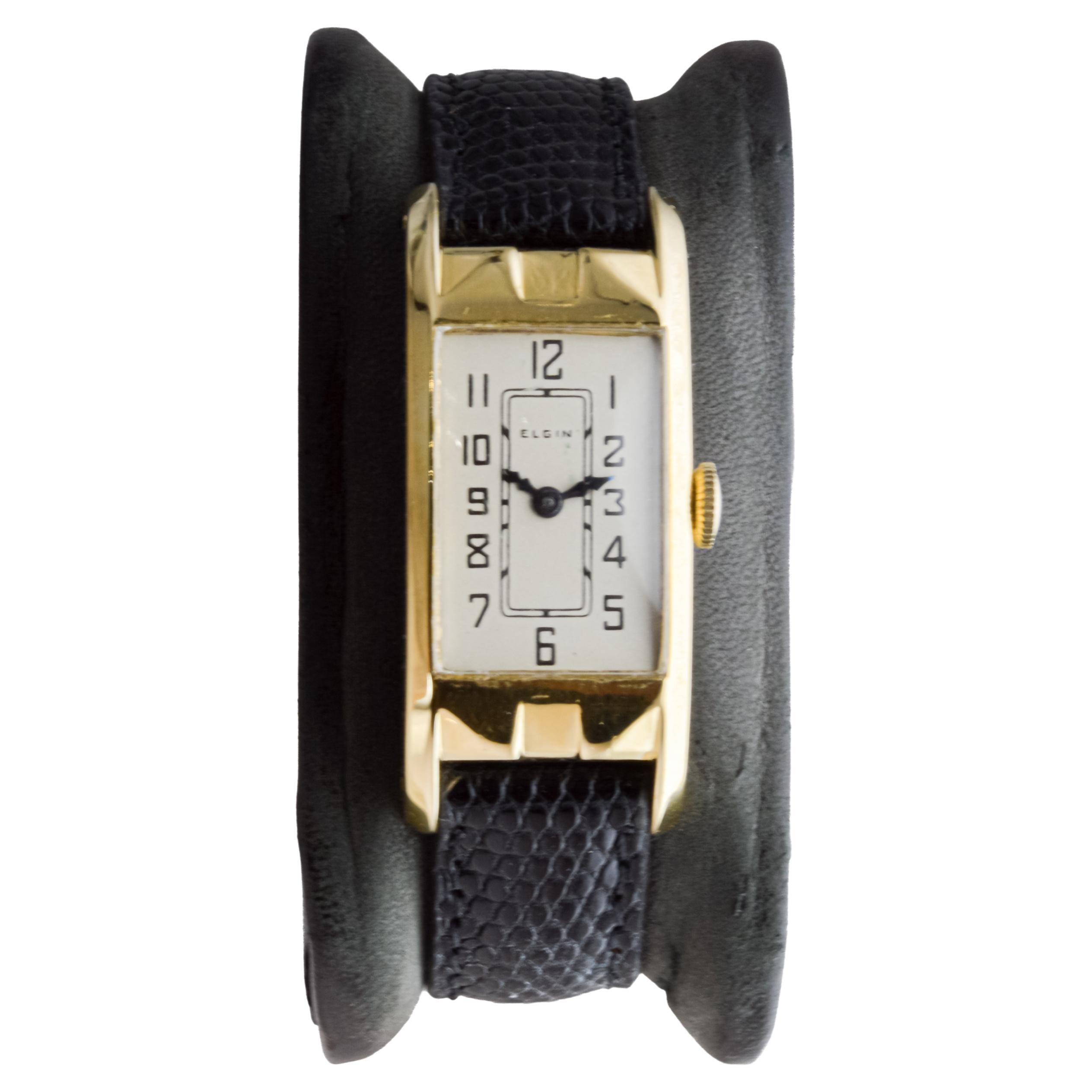 Elgin Yellow Gold Filled Art Deco Tank Style Watch, 1930's with Original Dial