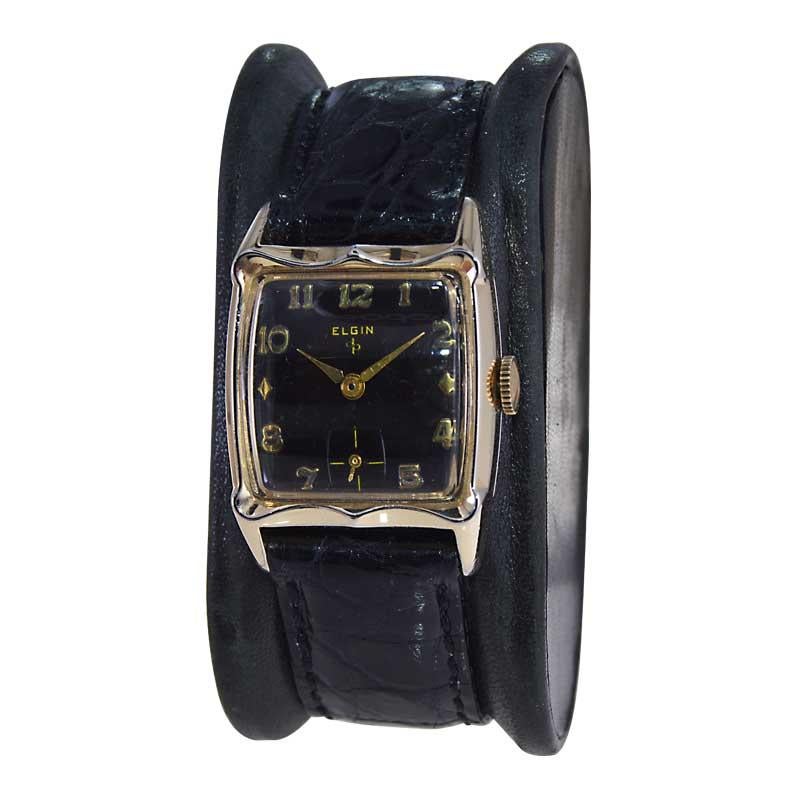 Elgin Yellow Gold Filled Art Deco Tonneau Shaped Watch American Made from 1940's 1
