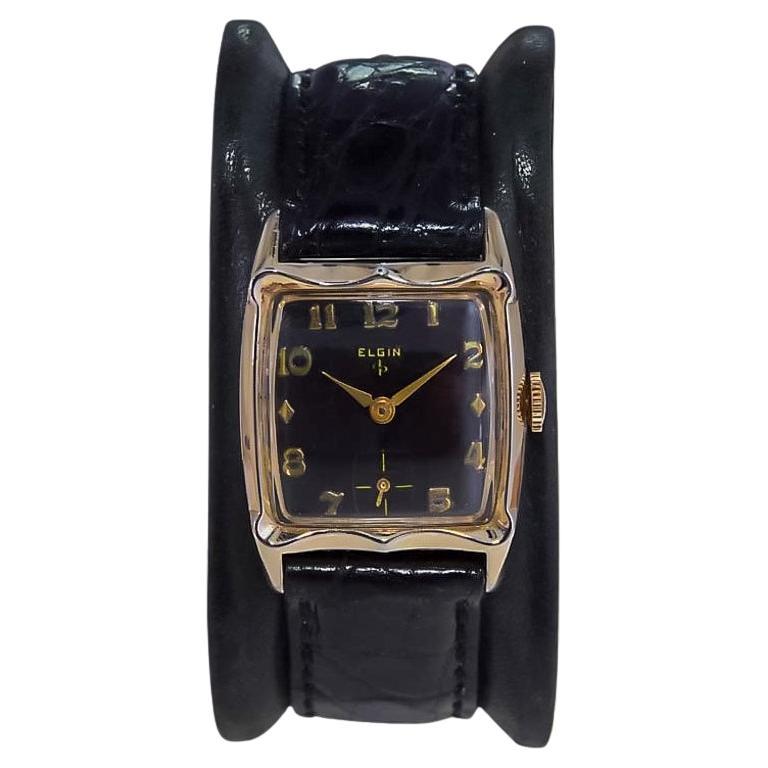 Elgin Yellow Gold Filled Art Deco Tonneau Shaped Watch American Made from 1940's
