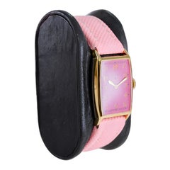 Elgin Yellow Gold Filled Art Deco Tonneau Shaped Watch with Custom Finish Dial