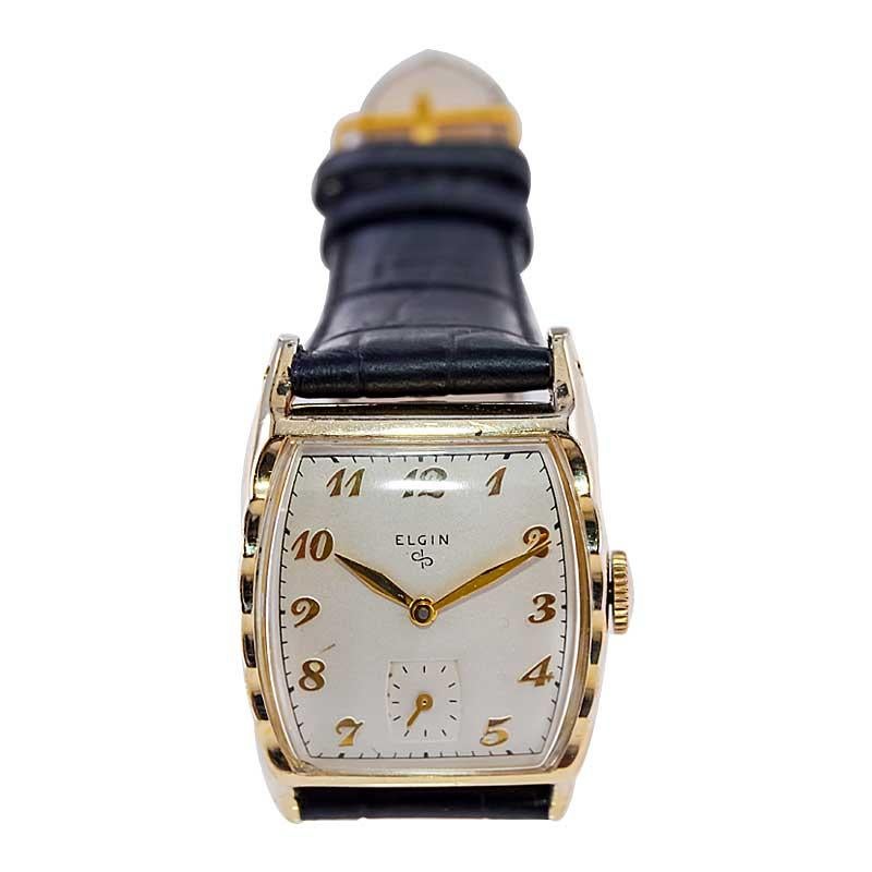 Elgin Yellow Gold Filled Art Deco Tonneau Shaped Watch with Original Dial 1940's 3