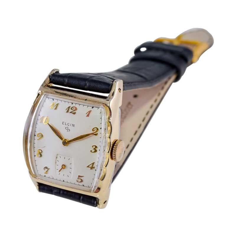 Elgin Yellow Gold Filled Art Deco Tonneau Shaped Watch with Original Dial 1940's 5