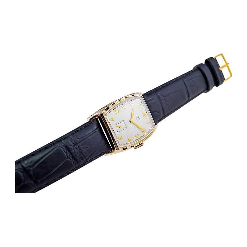Elgin Gelbgold gefüllte Art-Déco-Uhr in Tonneau-Form mit Original-Zifferblatt 1940''s 9