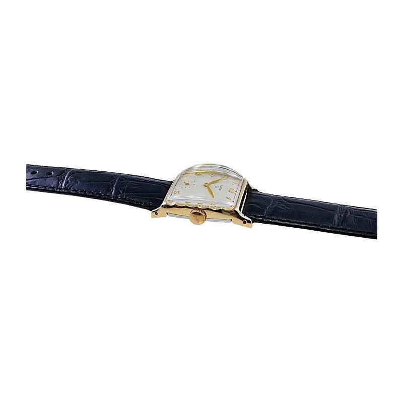 Elgin Yellow Gold Filled Art Deco Tonneau Shaped Watch with Original Dial 1940's 8