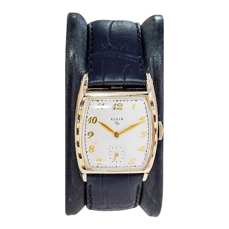 Elgin Yellow Gold Filled Art Deco Tonneau Shaped Watch with Original Dial 1940's In Excellent Condition In Long Beach, CA
