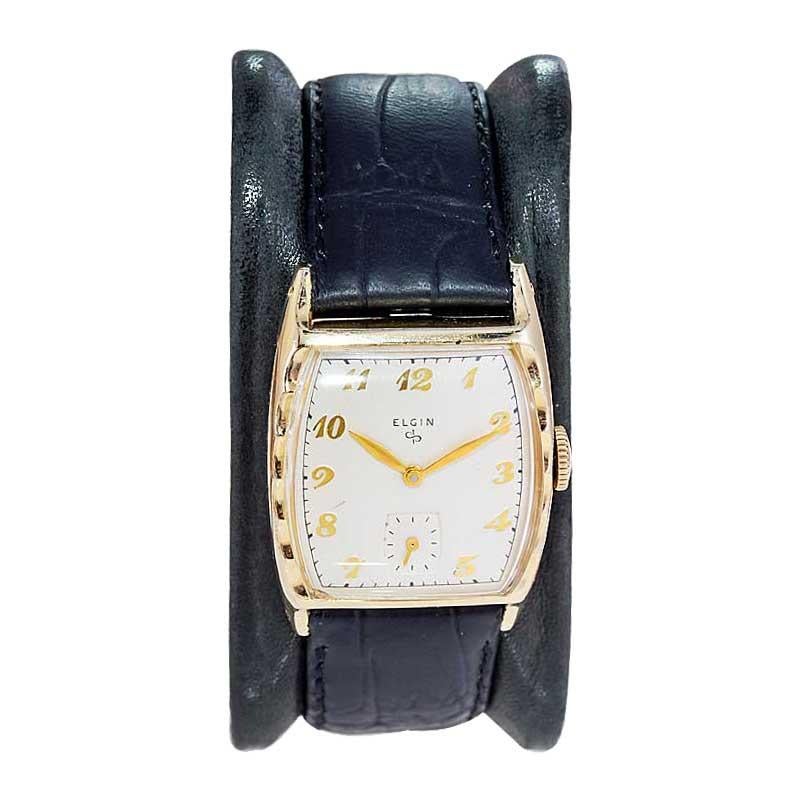 Elgin Yellow Gold Filled Art Deco Tonneau Shaped Watch with Original Dial 1940's 1