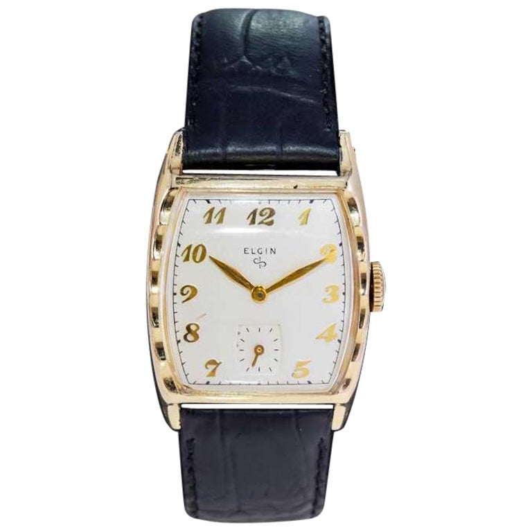 Elgin Gelbgold gefüllte Art-Déco-Uhr in Tonneau-Form mit Original-Zifferblatt 1940''s