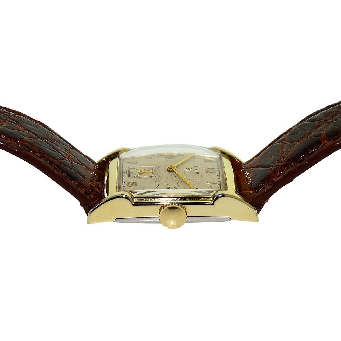 Elgin Yellow Gold Filled Original Dial Art Deco Tortue Wristwatch, circa 1940s   1