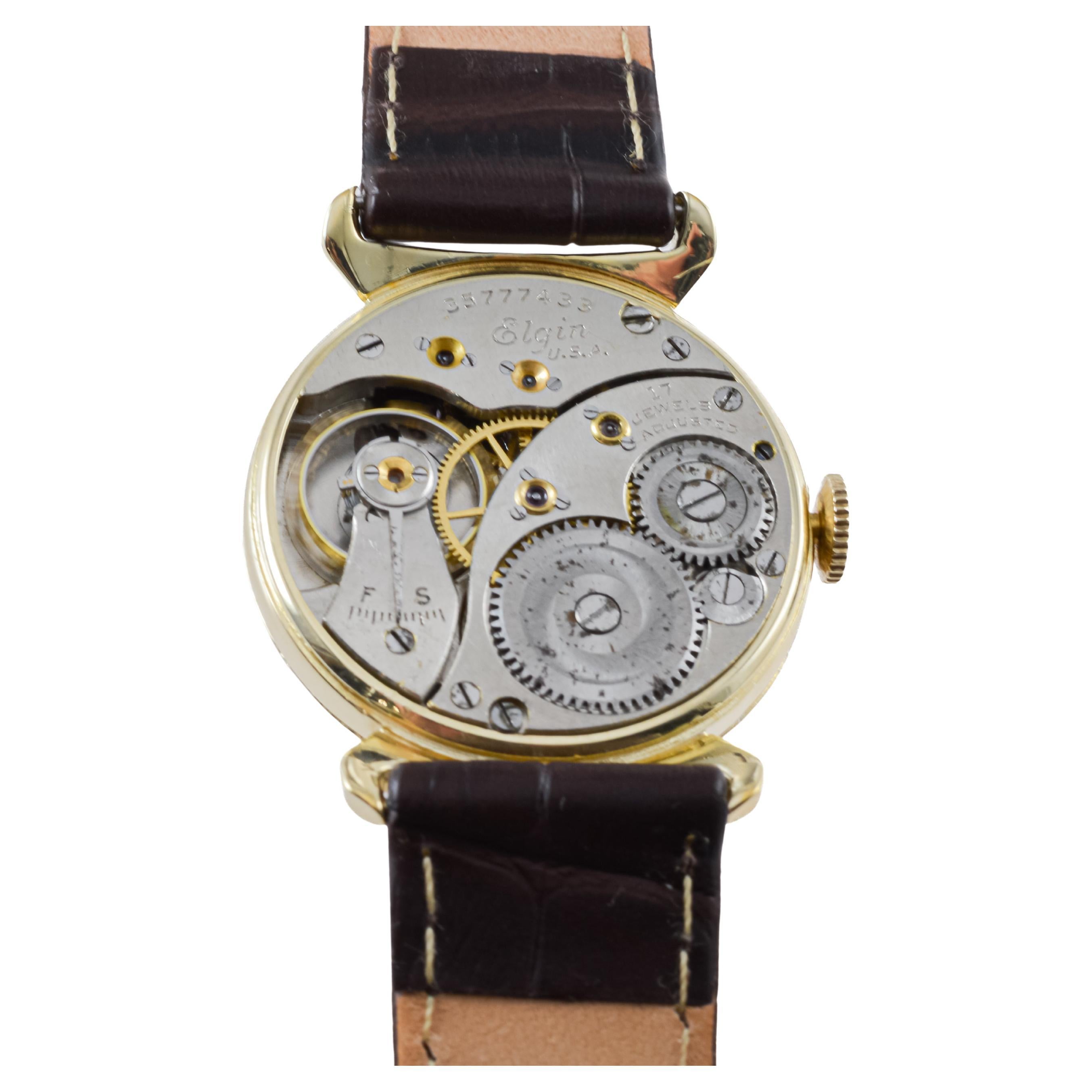 Elgin Yellow Gold Filled Art Deco Watch, ca 1940's with Flawless Original Dial For Sale 9