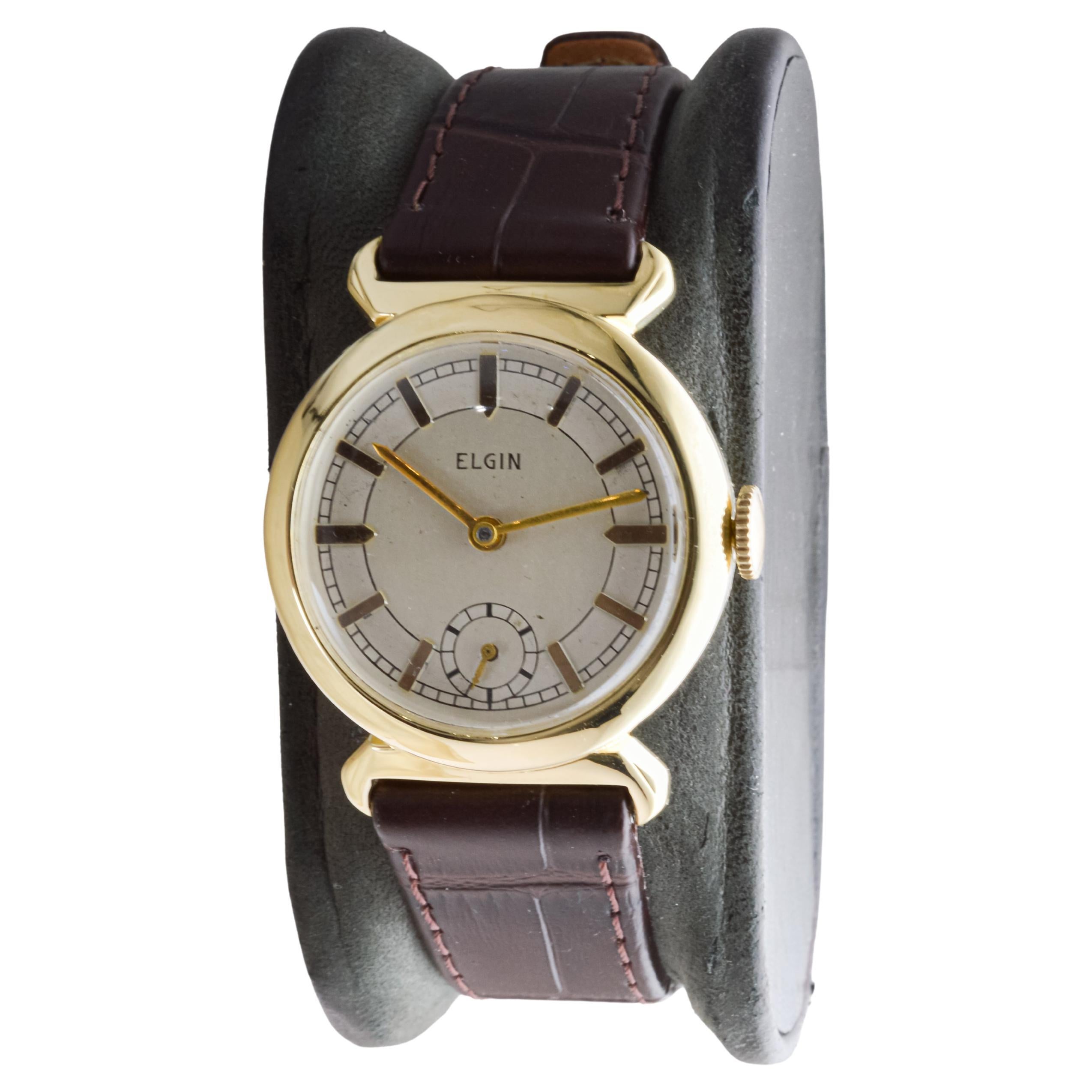 Elgin Yellow Gold Filled Art Deco Watch, ca 1940's with Flawless Original Dial For Sale 1