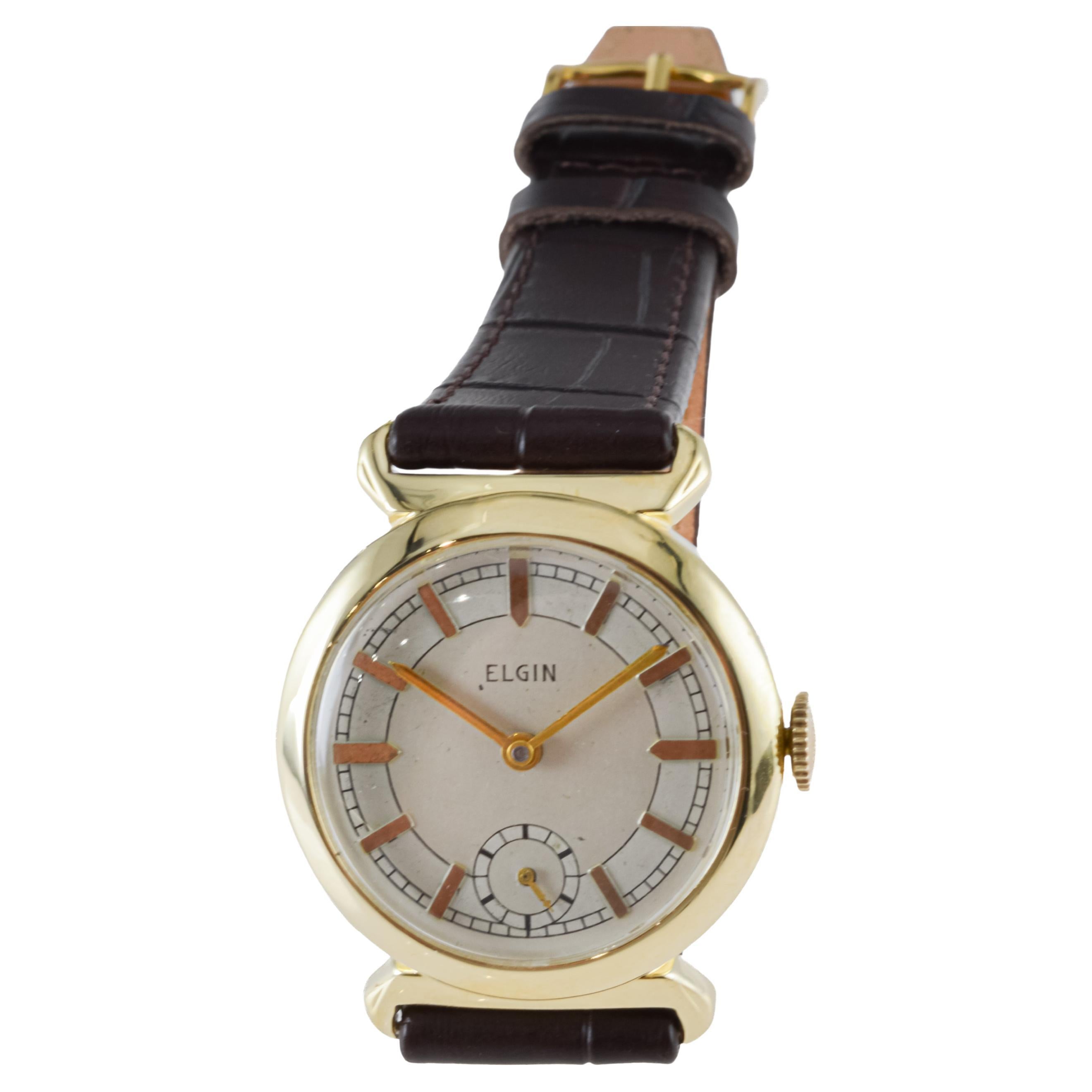 Elgin Yellow Gold Filled Art Deco Watch, ca 1940's with Flawless Original Dial For Sale 4