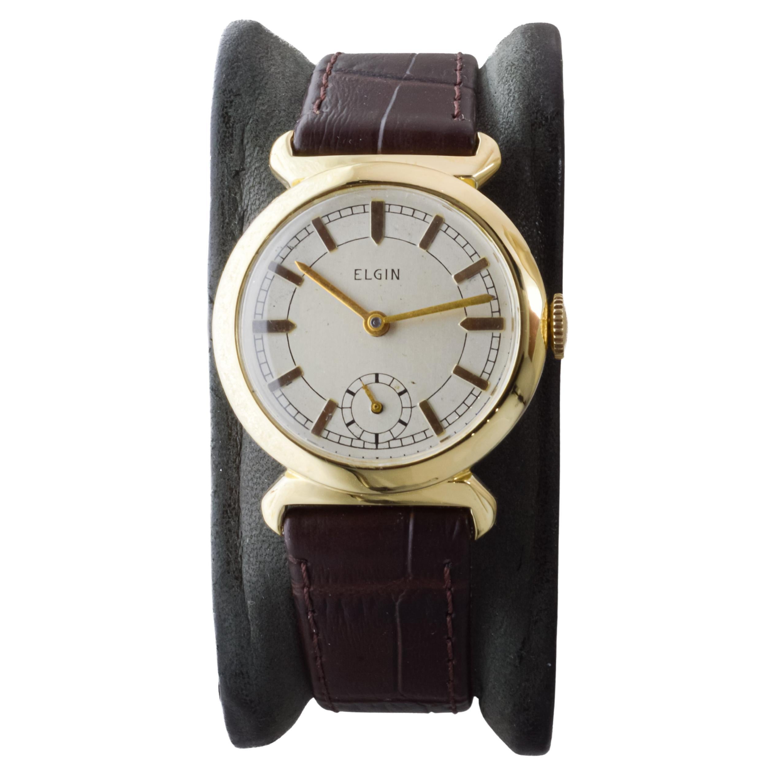Elgin Gelbgold gefüllte Art-Déco-Uhr, ca. 1940er Jahre, mit makellosem Original-Zifferblatt